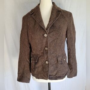 LL Bean brown speckled tweed wool blend blazer S-Petite